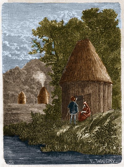 Gauloise huse. 1800-tals gravering. af Unknown artist