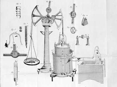 Gazometer af Lavoisier - i fysiske og kemiske pjecer af Lavoisier af Unknown artist