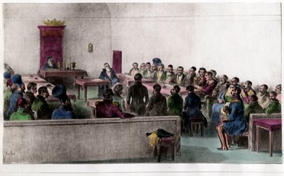 Boyars generalforsamling (Boiard, Boiar), medlemmer af det russiske aristokrati. Indgravering af det 19. århundrede. Privat samling. af Unknown artist