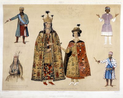 Georgisk kostumetavle i det 16. og 17. århundrede: Kong Irakli (1744 - 1798), Gheorghi X (1687), Prinsesse Chartchevadze (Georgiens ambassadør til Skt. Petersborg under Katarina II 1780), Dronning Mary (datter af Dadian af Mingrelie med hende) søn Otthia 1 af Unknown artist