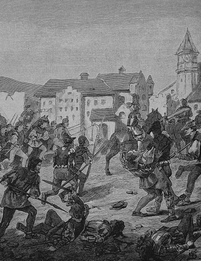 Den tyske bondekrig (1524-1526): Stormen på Weinsberg af Unknown artist