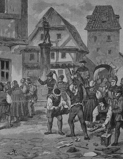 Den tyske bondekrig (1524-1526): Bønderne i Berken mishandler jøderne af Unknown artist