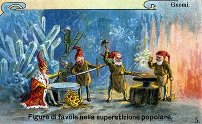 Nisser, karakterer af fabler i populær tradition. Kromolitografi af Unknown artist