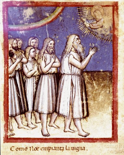 Gud velsignede Noe og hans families overlevende fra Deluge Miniature fra codex 212 (eller padovano codice eller Bible of Padua) 1390-1400 Rovigo, Accademia dei Concordi af Unknown artist