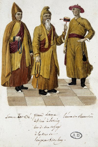 Grand Lama og Lama Lao-Tseu (?) besøger domstolen i Beijing - gravering af Unknown artist