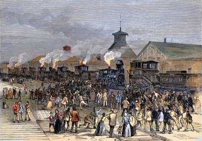 Stor jernbanestrejke i 1877, blokade af motorer i Martinsburg, West Virginia af Unknown artist