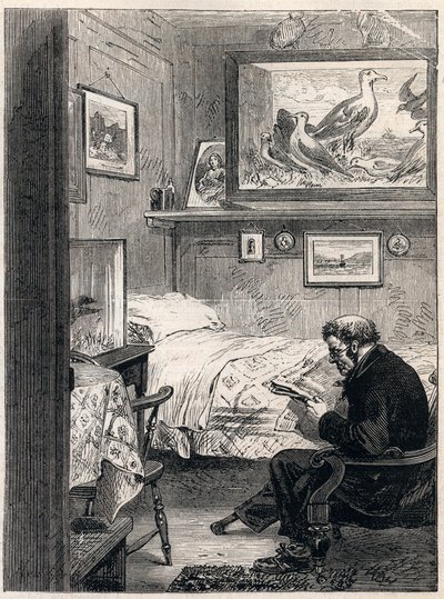 Greenwich Hospital Cabin Royal Charles Ward - 1865 gravering af en flådepensionist i hans pensionistkvarter (Greenwich Hospital) - af Unknown artist