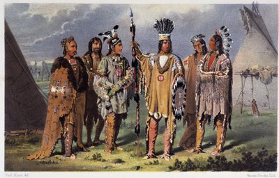 Gruppe af seks indiske høvdinge - i "" Vandring af en kunstner blandt indianerne i nordamerika"" af Paul Kane, Longmans & Roberts, London af Unknown artist