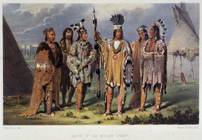 Gruppe af seks indiske høvdinge - i "" Vandring af en kunstner blandt indianerne i nordamerika"" af Paul Kane, Longmans & Roberts, London af Unknown artist