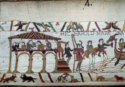 Harold bliver sendt af kongen af England Edward Bekenderen til Normandiet for at informere hertug Vilhelm Erobreren (1027-1087), at han vil være hans efterfølger til Englands krone: det sidste måltid på land inden han går ombord til Normandiets detalje af  af Unknown artist