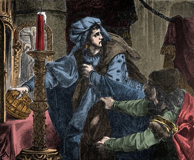 Helene Kottanner (Kottanerin, Kottannerin) (1439-1440) stjæler den kongelige krone af St. Stephen (Hellig Ungarsk Krone) i 1440 (Stephen I af Ungarn) ( af Unknown artist