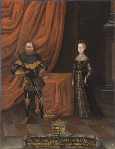 Henri IV de Saxe, dit le Pieux et Catherine de Mecklembourg - Hertug Henrik den fromme (1473-1541) og hertuginde Catherine af Mecklenburg (1487-1561), Anonym . Olie på lærred. Mål: 101,5x79 cm. Nationalmuseum Stockholm af Unknown artist