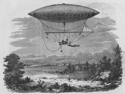 Henry Giffard tester en 44 meter lang dampaerostat. I "Album of Science"", Editions Jouvet af Unknown artist