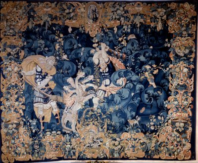 Hercules skyder Hydraen af Lerna ned, der brænder hans tjener Iolaus Tapestry uld og silke, anonym, slutningen af det 16. århundrede. Se, renæssancens nationalmuseum. af Unknown artist