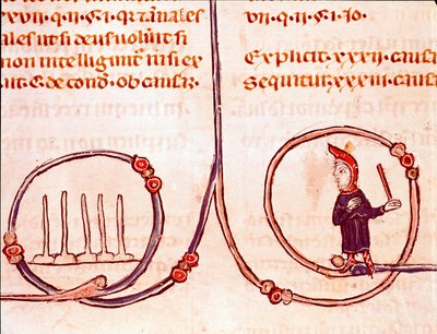 Den kanoniske lovs historie: "" Bowlingspillet""" Miniature taget fra "" Decret de Gratien"" ("Concordia discordantium canonum" eller "Decretum Gratiani") fra 1140 og regulerer den romersk-katolske kirkes love og kanoner . Laon fra det 13. århundrede, af Unknown artist