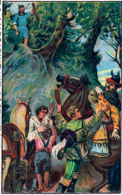 Historien om Guillaume Tell (William Tell) (legendariske helte fra schweizisk uafhængighed): Gesslers død. Kromolitografi i slutningen af det 19. århundrede. af Unknown artist