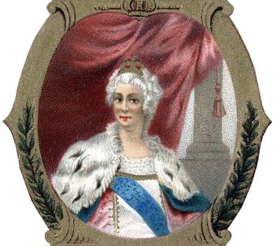 Ruslands historie: Portræt af Katarina II af Rusland (1729-1796). Sen kromolitografi af det 19. århundrede. af Unknown artist