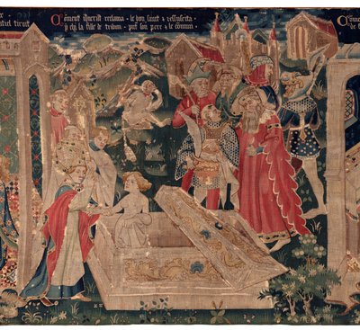 Historien om Saint Piat og Saint Eleuthère, Scene 12: Opstandelsen af ​​tribunens datter af Unknown artist