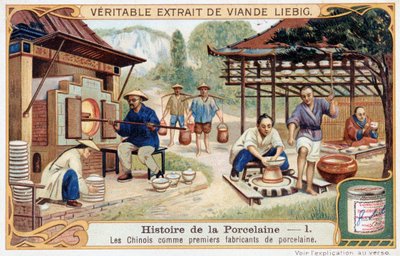 Porcelæns historie: kineserne som de første producenter af porcelæn - Liebig kromolitografi af Unknown artist