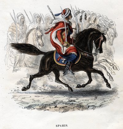 Spahis til hest. Stik fra 1844. af Unknown artist