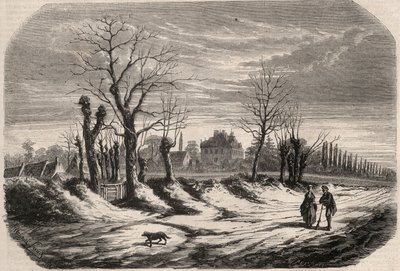 House of George Sand (1804-1876) (Aurore Dupin), baronesse Dudevant til Nohant Vic (Nohant-Vic) i Indre (36). Stik i “Le Monde illustrious”” fra 1857. Privat samling. af Unknown artist