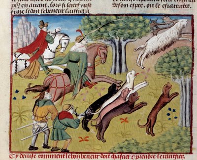 Sådan jages miniaturehjorten fra "The book of hunting"" af Gaston III Phoebus, greve af Foix, Lord of Bearn (1331-1391) af Unknown artist
