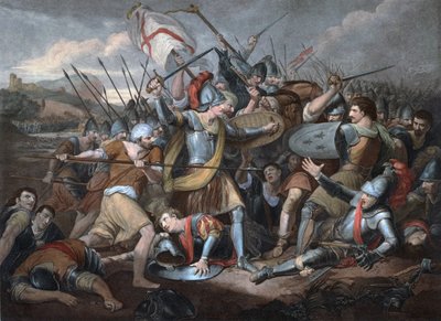 Hundredårskrig: "" Slaget ved Agincourt den 25/10/1415"" - Gravering af Unknown artist