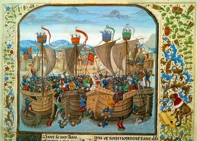 Hundredårskrigen: "" Søslaget ved Ecluse, Sluis (Holland) den 20/06/1340, som modsatte franskmanden Philippe VI af Valois mod Edward III