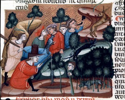 Jagtscener Miniature taget fra Justinian Code (Codex Justinianus), en samling love og institutioner udgivet under den romerske kejser Justinian I af Byzans (483-565) af Unknown artist
