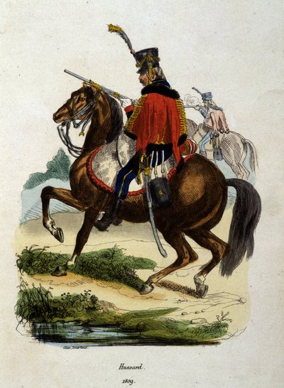 Hussard Horseback af Napoleon Armee - Indgravering af Unknown artist