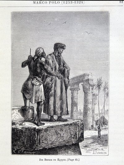 Ibn Battuta (1307-1377) i Egypten - i "" Discovery of the Earth"" af Jules Verne af Unknown artist