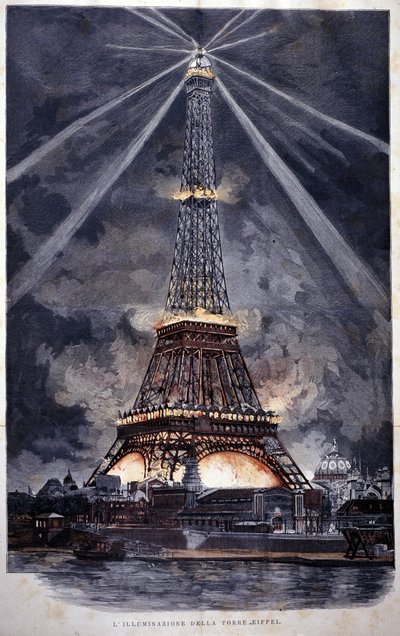 Belysning af Eiffeltårnet under verdensudstillingen i 1889. af Unknown artist