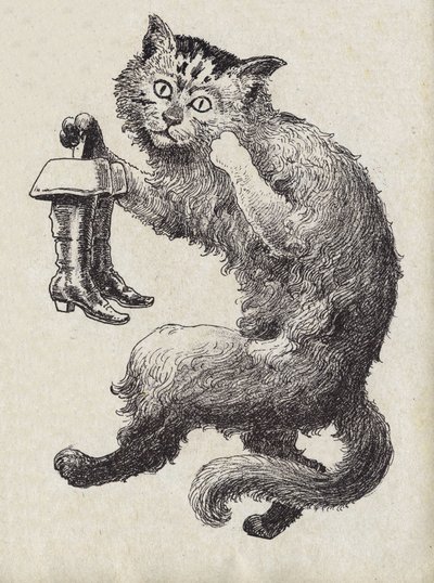 Illustration til "" Le chat Botte"", fortælling af Charles Perrault (1628-1703), fransk forfatter. Anonym illustration. Billedmateriale Marcel Vagne, Jarville Nancy, udateret (slutningen af det 19. århundrede). af Unknown artist