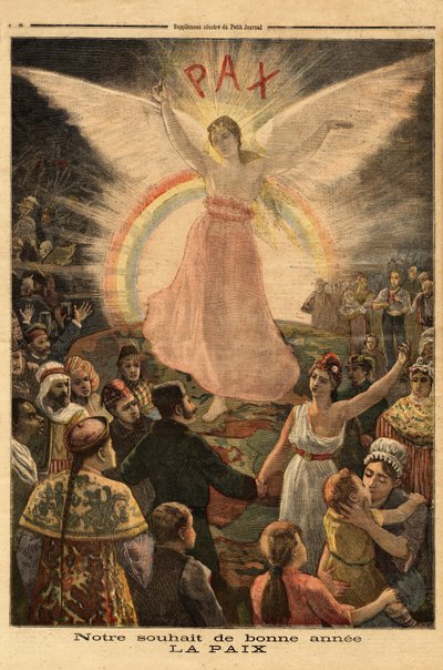 Illustration til nytårshilsner 1894, fred for alle nationer. Indgravering i "" Le petit journal"" 1/01/1894. Selvas samling. af Unknown artist