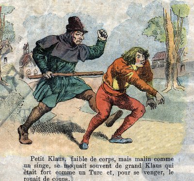 Illustration af slutningen af 1800-tallet til fortællingen af HC Andersen (1805-1875) "Store Claus og Lille Claus" (Klaus). Privat samling. af Unknown artist