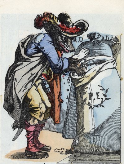 Illustration af fortællingen "Compere le Loup, Maitre Renard, Comere la Chevre et ses petits biquets"" efter en fabel af Jean de la Fontaine. I “”Fortællinger fra hjemmet for de mindste””. Anonym gravering af det 19. århundrede. af Unknown artist