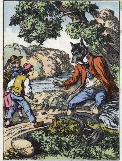 Illustration af fortællingen "Gode mor får"". I “”Fortællinger fra hjemmet for de mindste””. Anonym gravering af det 19. århundrede. af Unknown artist