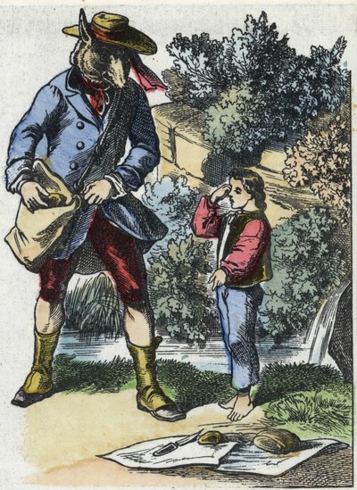 Illustration af fortællingen "Gode mor får"". I “”Fortællinger fra hjemmet for de mindste””. Anonym gravering af det 19. århundrede. af Unknown artist
