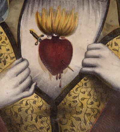 Marias ubesmittede hjerte - Religiøst billede af Marias hellige hjerte (Detalje) - gravering fra det 19. århundrede - Sagrado corazon af Maria - Inmaculado Corazon af Maria - af Unknown artist