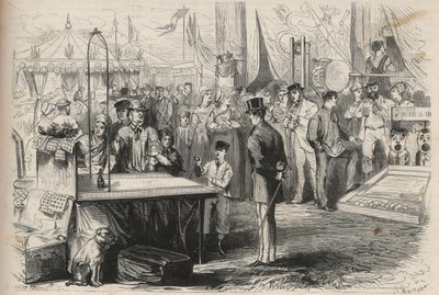 Kejserprins Eugene Louis Joseph (1856-1879) ved festen i Fontainebleau. Han forsøger at dekoificere en marionet ved hjælp af en bold, der hænger i en snor. Indgravering i "The Universe illustrious" af Unknown artist