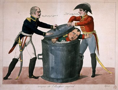 Kejserlig kvælning: Napoleon-I låst inde i en skraldespand, n.d. deb. 19 af Unknown artist