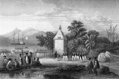 Indvielse af kaptajn Durville af monumentet til ære for den franske navigatør Jean-Francois Galaup, greve af La Perouse (Jean Francois Laperouse af Unknown artist