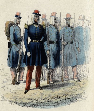Infanteri af den franske hær i 1830 i Algeriet, officer, underofficerer og soldater, I "" L