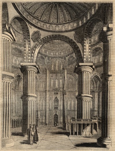 Interiør af Den Blå Moske, Istanbul, Tyrkiet - 1838 - gravering - af Unknown artist