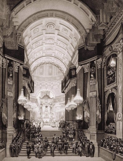 Interiør af Invalidkirken under den religiøse ceremoni den 15/12/1840. (Overførsel af aske fra Napoleon I til Invalides) af Unknown artist