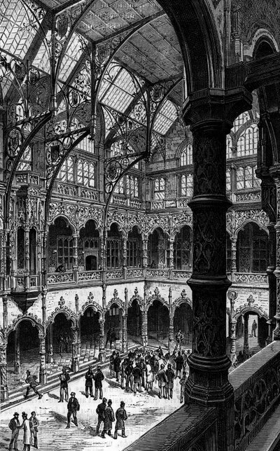 Indvendigt billede af Antwerpen-børsen i det 19. århundrede. Indgravering i "Le journal de la jeunesse"" af Unknown artist