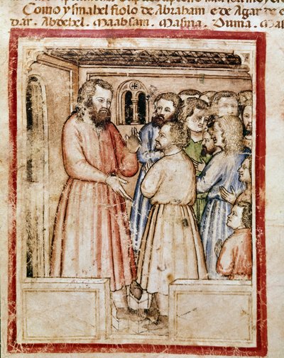 Jacob og hans tolv børn Miniature fra codex 212 (eller Padovano Codice eller Bible of Padua) 1390-1400 Rovigo, Accademia dei Concordi af Unknown artist