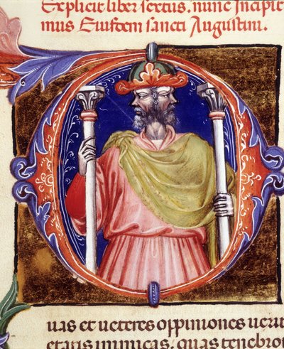 Janus, romersk guddom, to modsatte ansigter - fra et manuskript af "De civitate dei" af Saint Augustin, begyndelsen af det 15. århundrede. Kommunal Bibl. af Rimini. af Unknown artist