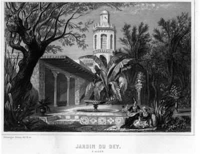 Jardin du dey i Algier, beliggende i det befæstede område af Kasbah (casbah), hovedresidens for chefgeneralen for den franske hær i 1830 - I "" L