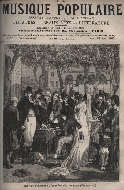 Jean Elleviou, fransk sanger, komiker og librettist (1769-1842) sang til fordel for en blind mand i 1801 på Champs-Elysees - indgravering i "La musique populaire"" ugentligt tidsskrift berømt - 1882 af Unknown artist
